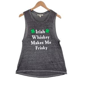 Express One Eleven Tank Top Women's Medium Gray Irish Whiskey Makes Me Frisky
